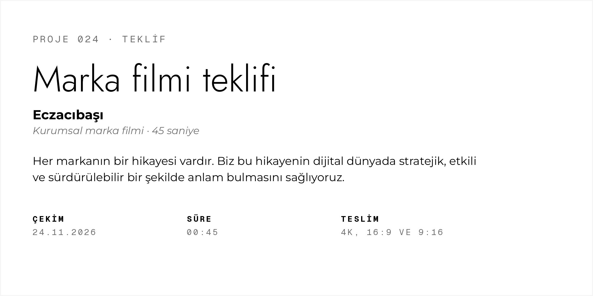 Örnek teklif kapağı: Futura Light başlık, Montserrat metin, Geist Mono etiketler